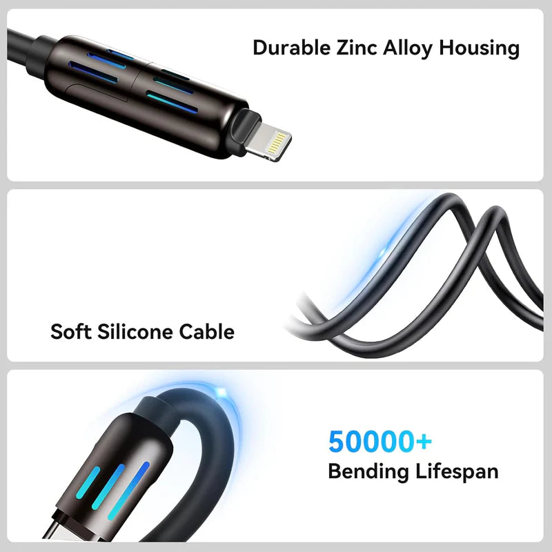 4-in-1 Multi USB Charging Cable – Universal Fast Charging for Lightning & Micro USB